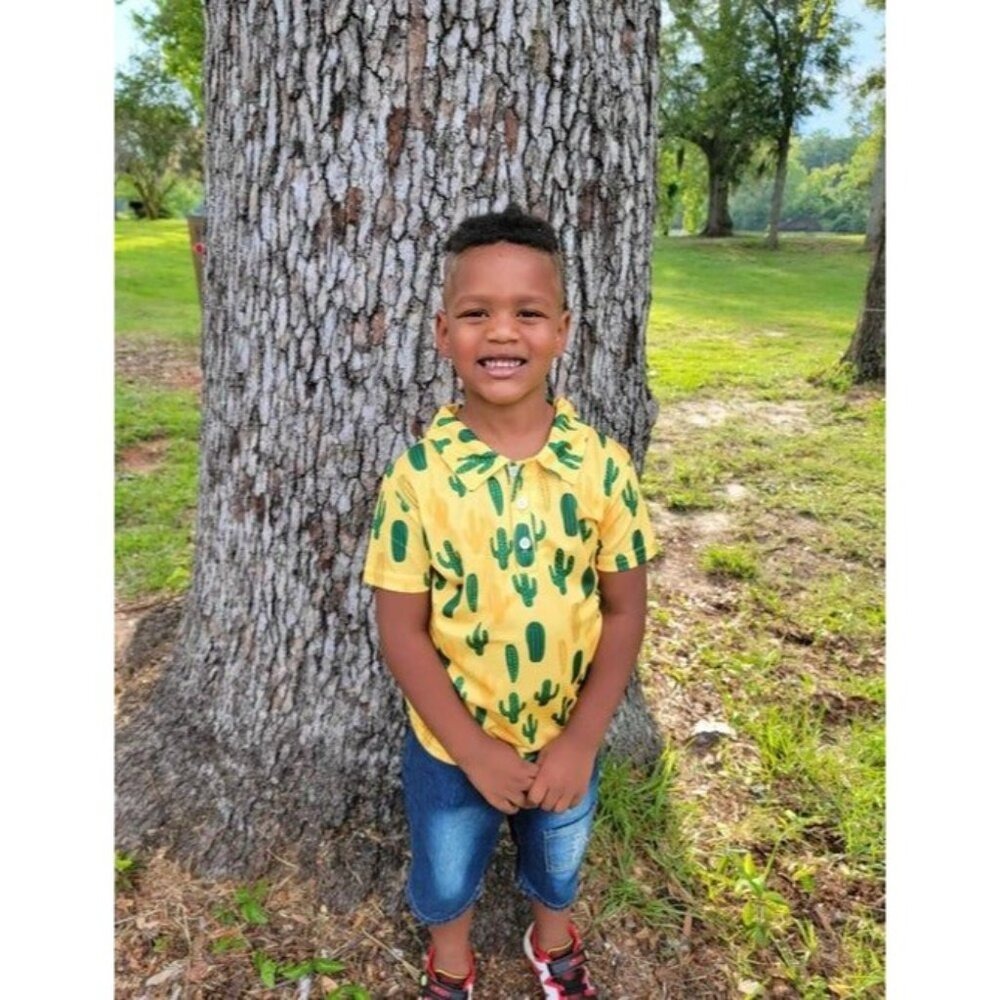 Yellow Short Sleeve Cactus Boy's Polo w/Collar Youth 7